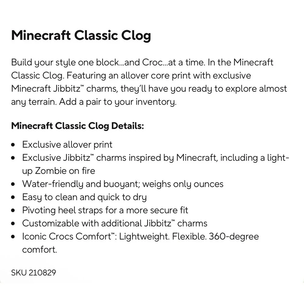 Crocs Minecraft Classic Clog Men's 11 Single Left Shoe Replacement NEW 210829